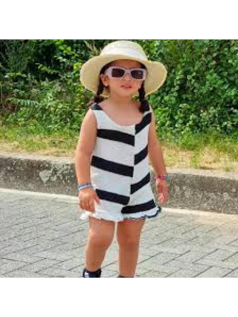 Zara Girls Striped Scallop Edge Knit Romper